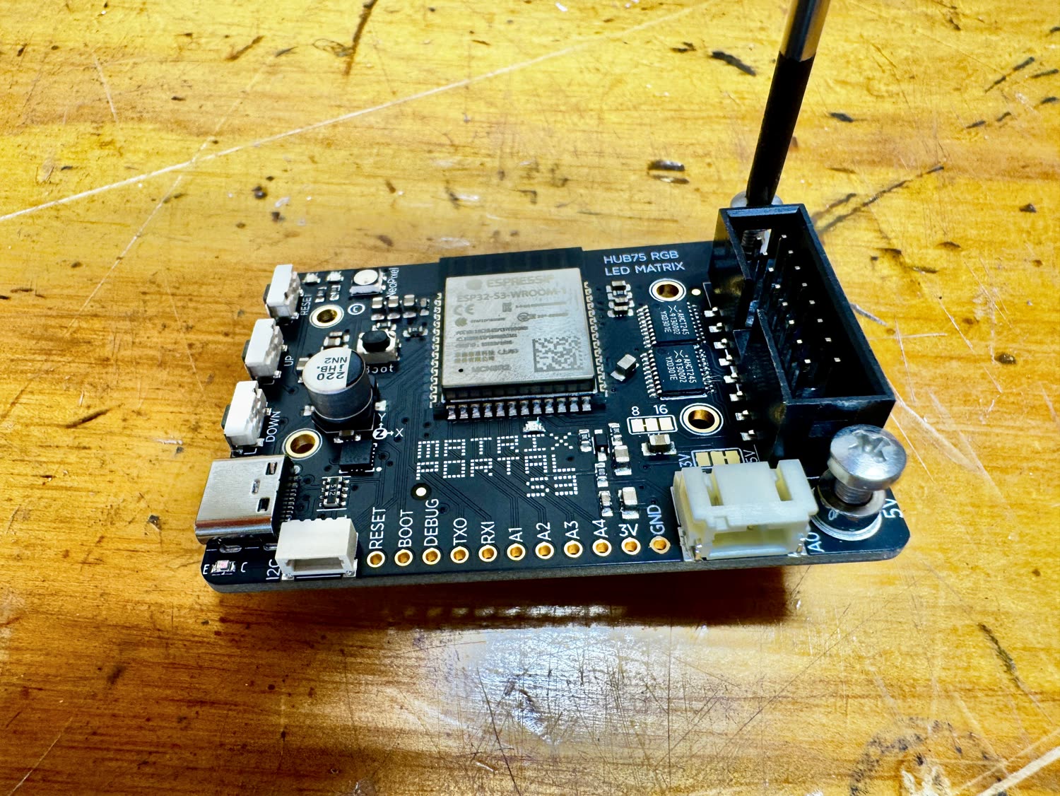 Attaching the HUB75 connector to the Matrix Portal S3 board