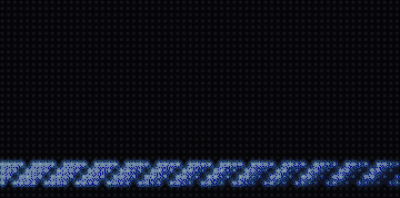 The LED display scrolling a ride name with its wait time and an animated icon