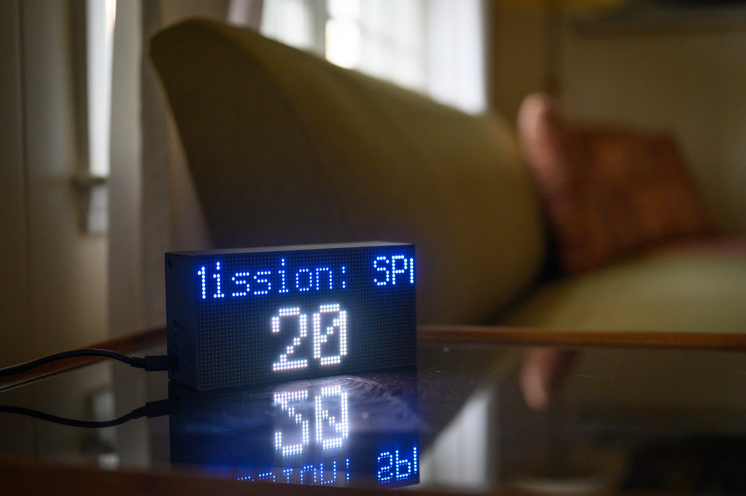 Close-up of the LED display